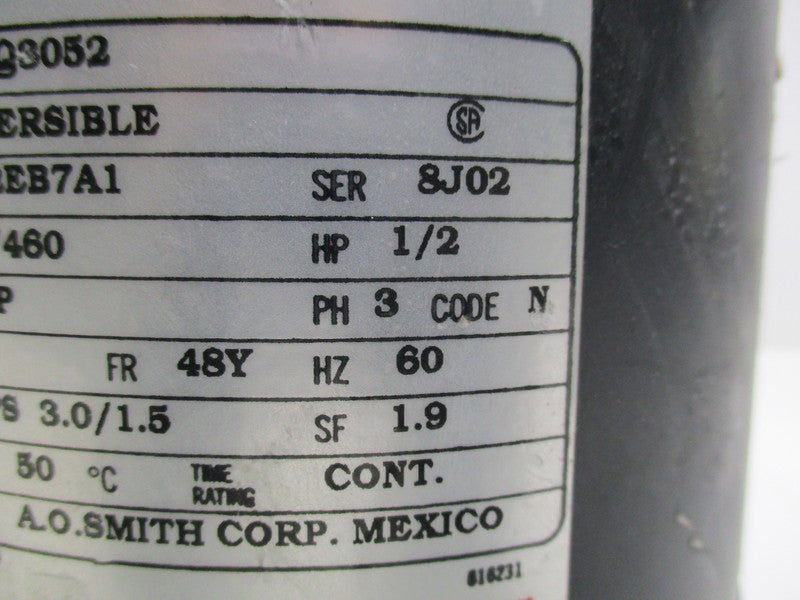 A.O. SMITH Q3052  MOTOR 1/2 HP 3450 RPM  UNMP