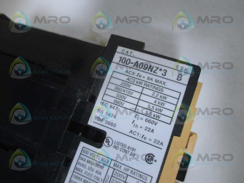ALLEN BRADLEY 100-A09NZ243 SER. B CONTACTOR  UNMP