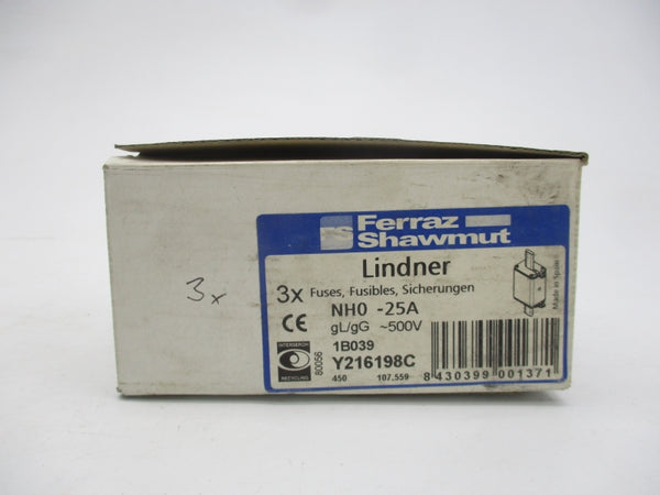 FERRAZ SHAWMUT NH0-25A 1B039 500V 25A (PKG OF 3) NSMP