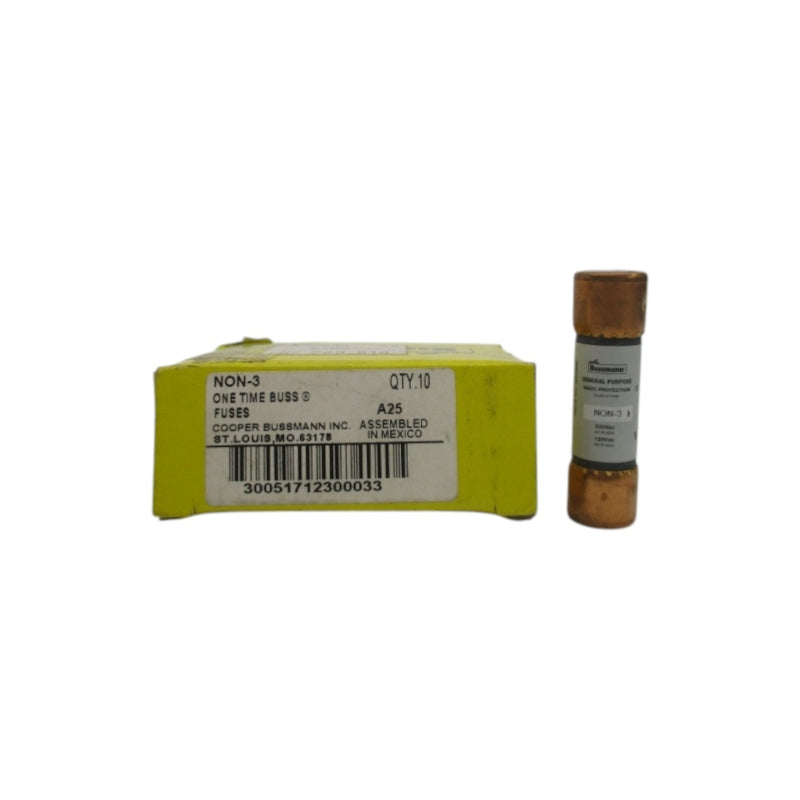 BUSSMANN NON-3 250VAC 3A (PKG OF 10) (YL/GY) NSMP