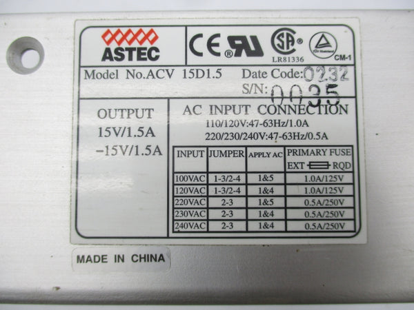 ASTEC ACV15D1.5 110/120V 1.0A NSNP