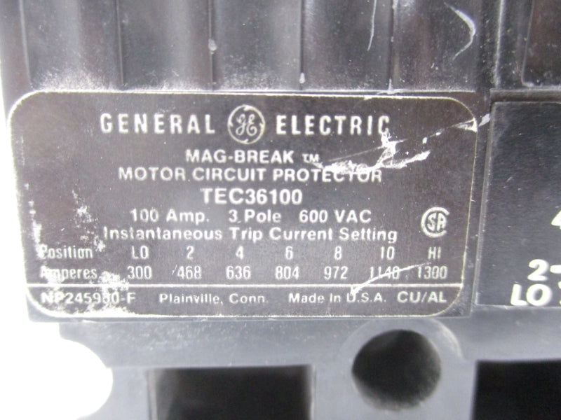 GENERAL ELECTRIC TEC36100 600VAC 100A NSNP