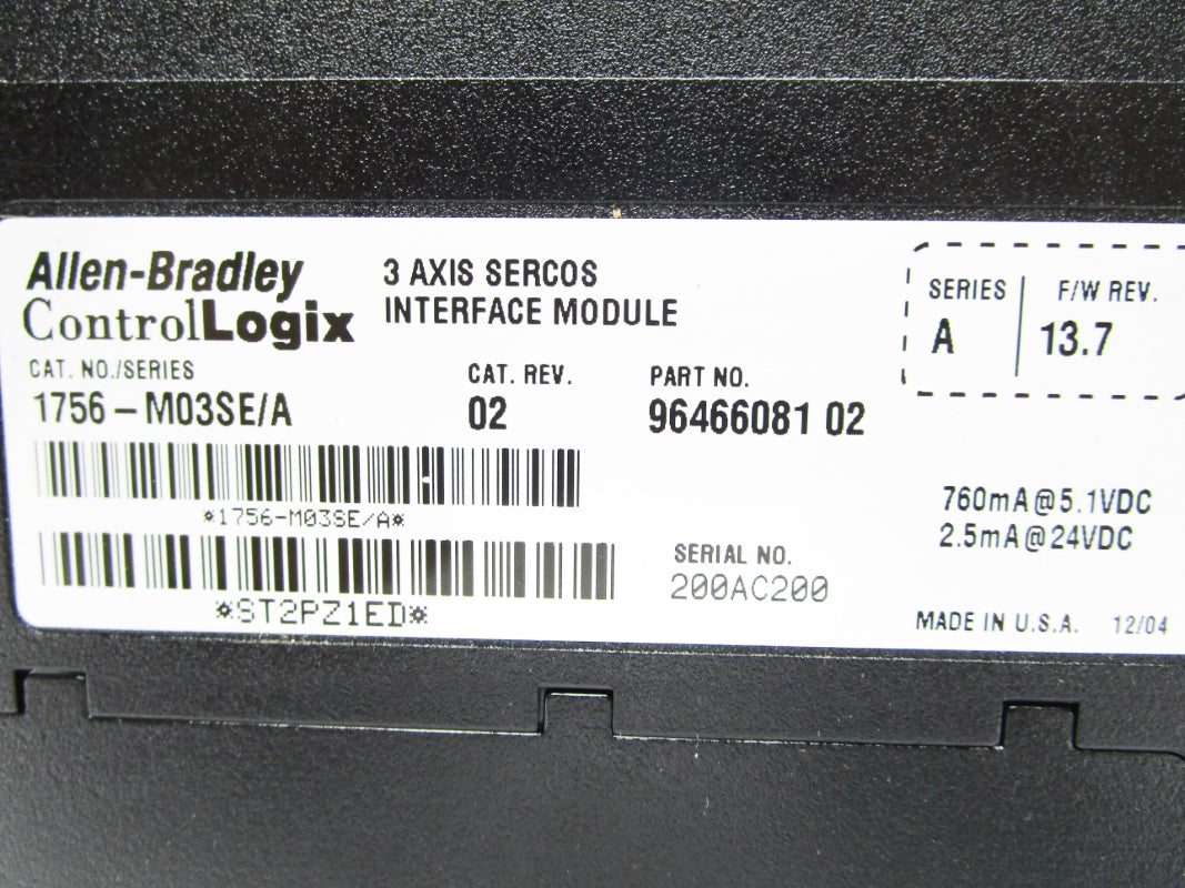 ALLEN BRADLEY 1756-M03SE SER. A F/W 13.7 NSMP