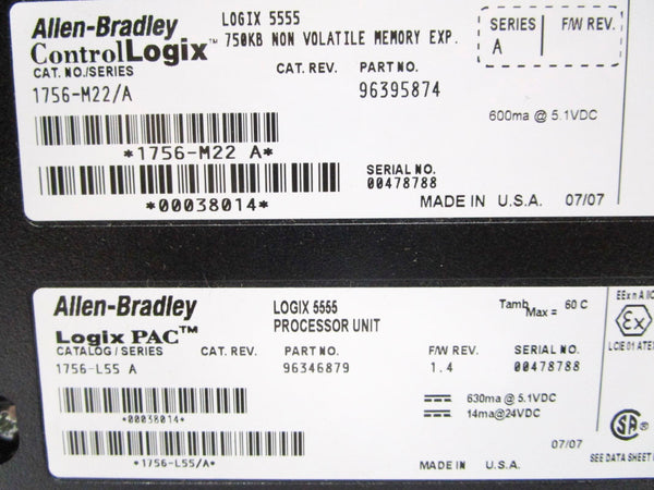 ALLEN BRADLEY 1756-L55M22 SER. A F/W 1.4 NSMP