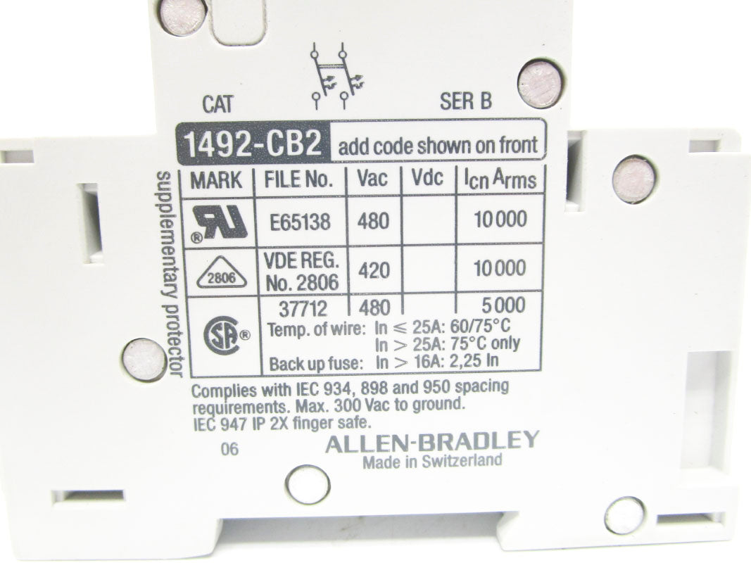 ALLEN BRADLEY 1492-CB2G010 SER. B 480VAC 1A (BK/BL) NSMP