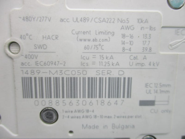 ALLEN BRADLEY 1489-M3C050 SER. D 277V 5A NSNP