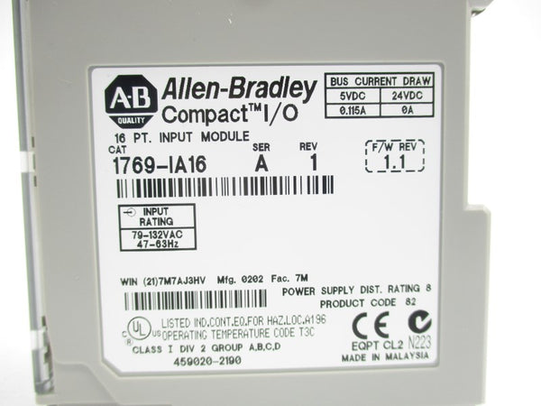 ALLEN BRADLEY 1769-IA16 SER. A F/W 1.1 24VDC REV. 1 NSMP