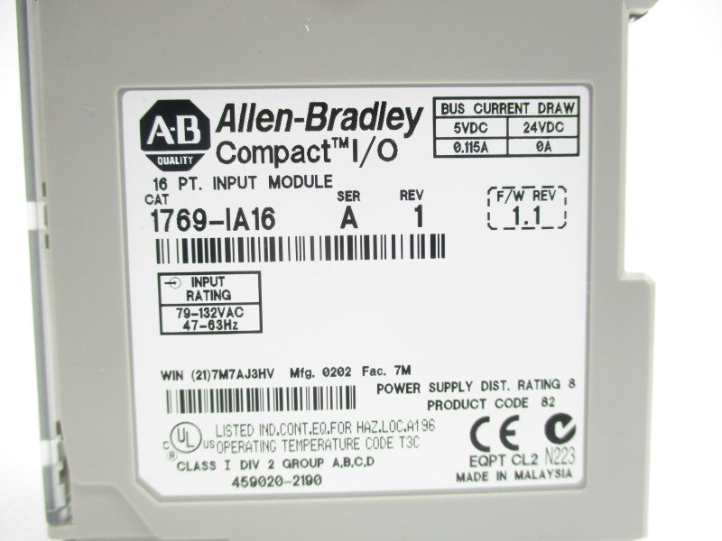 ALLEN BRADLEY 1769-IA16 SER. A F/W 1.1 24VDC REV. 1 NSMP