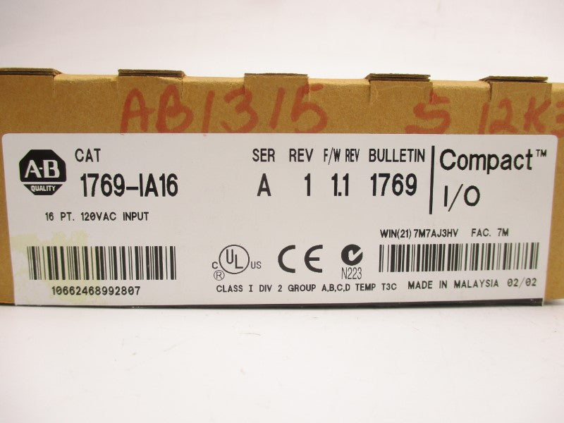ALLEN BRADLEY 1769-IA16 SER. A F/W 1.1 24VDC REV. 1 NSMP