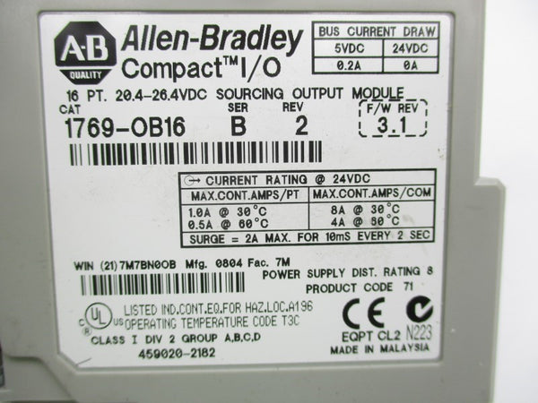 ALLEN BRADLEY 1769-OB16 SER. B F/W 3.1 5-24VDC NSNP