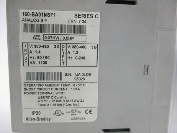 ALLEN BRADLEY 160-BA01NSF1 SER. C F/W 7.04 125VAC 0.4A NSNP