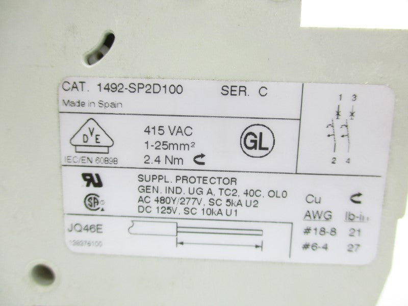 ALLEN BRADLEY 1492-SP2D100 SER. C 415VAC 10A UNMP
