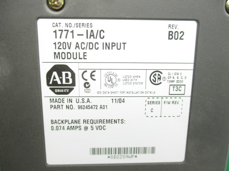 ALLEN BRADLEY 1771-IA SER. C 120VAC/DC REV. B02 UNMP