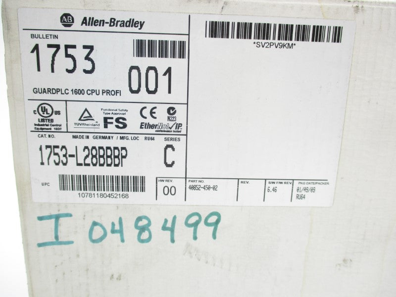 ALLEN BRADLEY 1753-L28BBBP SER. C F/W 6.46 24VDC 8A REV. 00 NSMP
