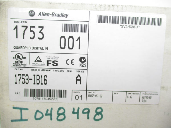 ALLEN BRADLEY 1753-IB16 SER. A DATE: 2009 REV. 01 NSFS