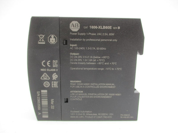 ALLEN BRADLEY 1606-XLB60E SER. B 100-240VAC 1.3-0.7A NSMP