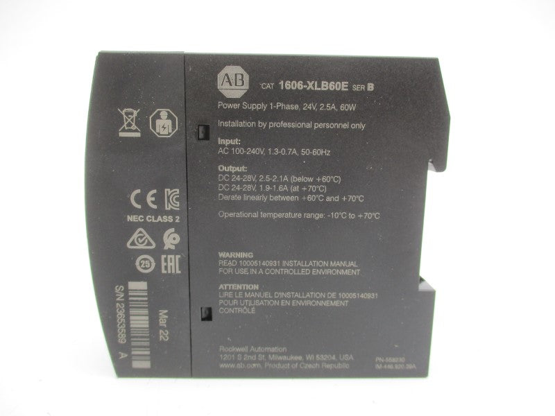 ALLEN BRADLEY 1606-XLB60E SER. B 100-240VAC 1.3-0.7A NSMP
