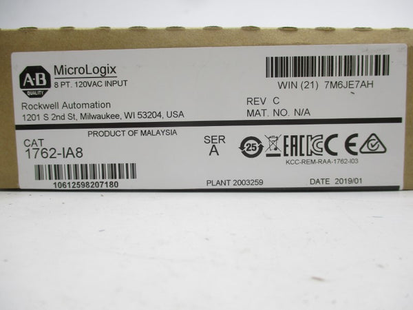 ALLEN BRADLEY 1762-IA8 SER. A 120VAC DATE: 2019 REV. C NSFS
