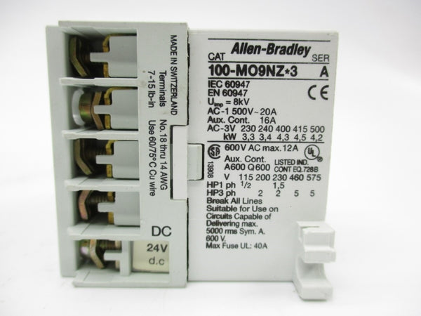 ALLEN BRADLEY 100-M09NZ243S SER. A 24VDC 20A (BR/WH) NSMP