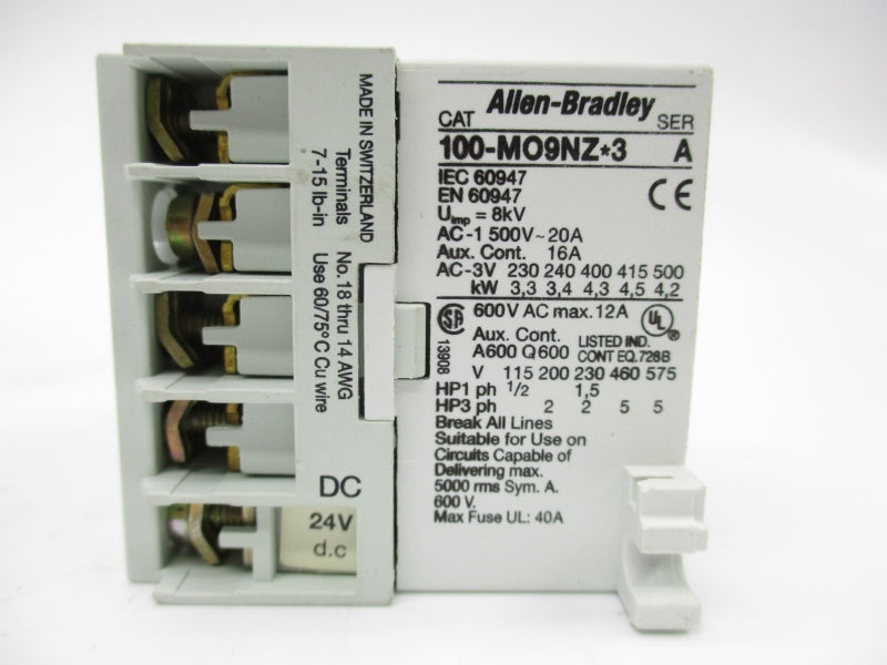 ALLEN BRADLEY 100-M09NZ243S SER. A 24VDC 20A (BR/WH) NSMP