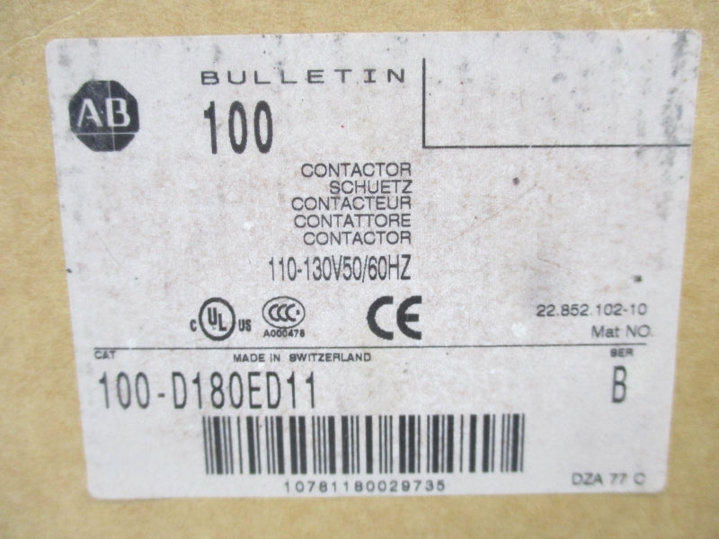 ALLEN BRADLEY 100-D180ED11 SER. B 110-130V 250A (BR/WH) NSMP