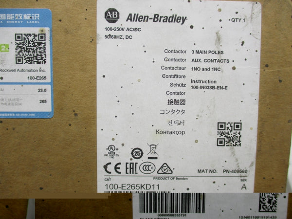 ALLEN BRADLEY 100-E265KD11 SER. B 100-250VAC/DC 350A (BR/WH) NSMP