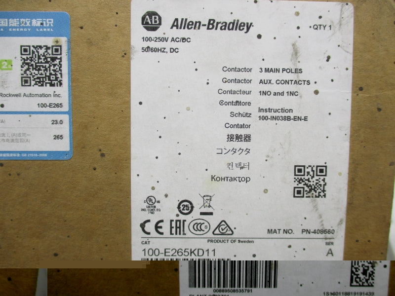 ALLEN BRADLEY 100-E265KD11 SER. B 100-250VAC/DC 350A (BR/WH) NSMP