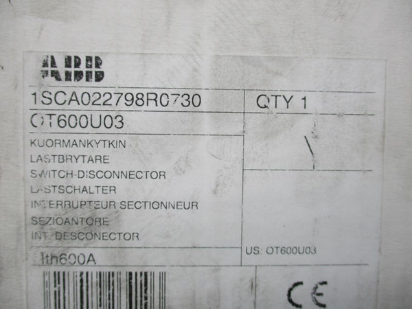 ABB OT600U03 1SCA022798R0730 600VAC 600A NSMP