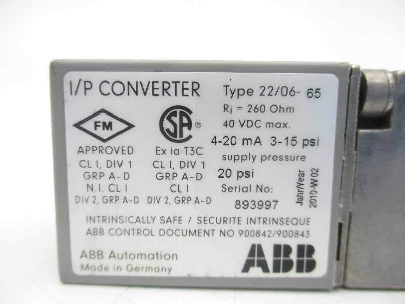 ABB 22/06-65 TEIP11-PS 40VDC 3-15PSI NSNP