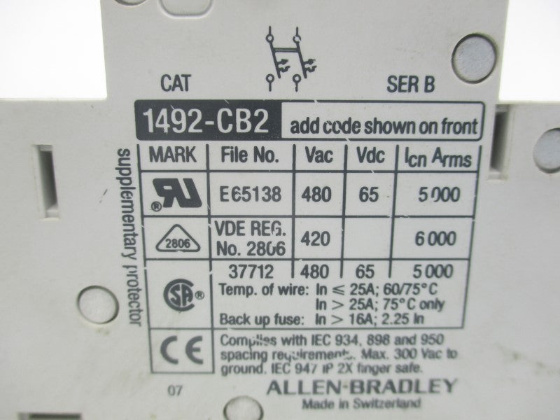 ALLEN BRADLEY 1492-CB2H250 SER. B 480VAC 25A UNMP