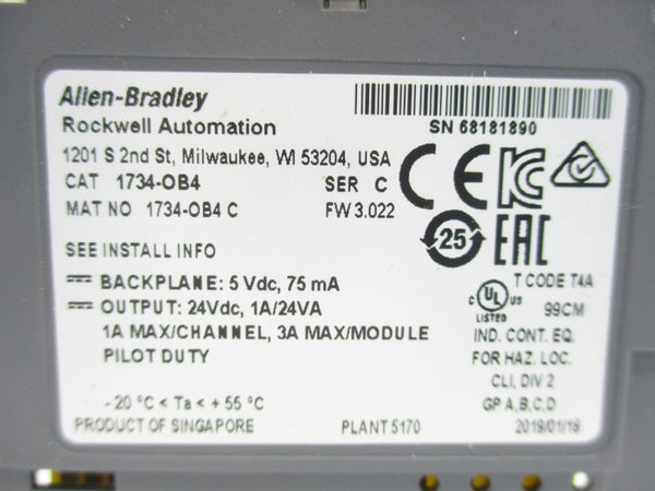 ALLEN BRADLEY 1734-OB4 SER. C F/W 3.022 24VDC NSNP