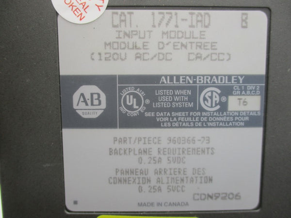 ALLEN BRADLEY 1771-IAD SER. B 120VAC/DC REMAN