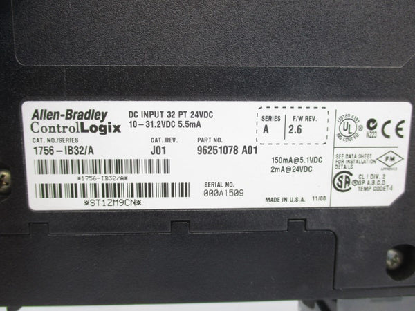 ALLEN BRADLEY 1756-IB32 SER. A F/W 2.6 10-31.2VDC NSNP