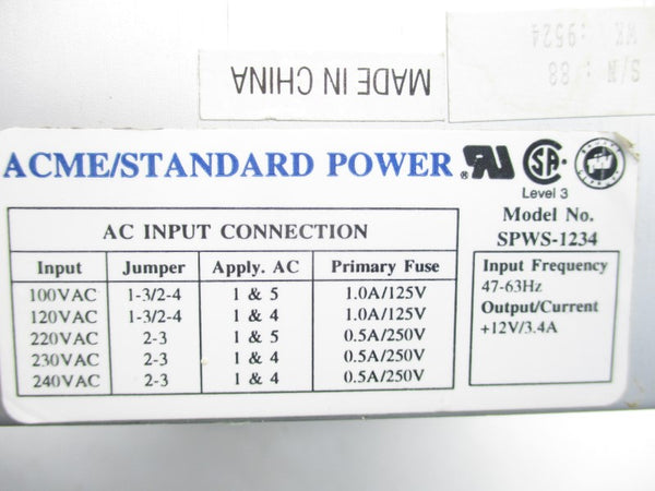 ACME/STANDARD POWER SPWS-1234 240VAC 0.5A UNMP