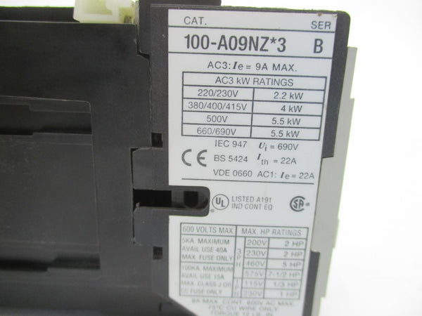 ALLEN BRADLEY 100-A09NZJ3 SER. B 24VDC 9A (GREY) UNMP