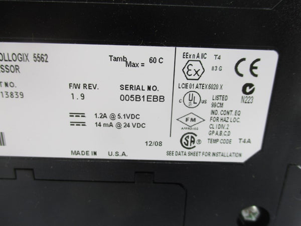 ALLEN BRADLEY 1756-L62 SER. B F/W 1.9 24VDC NSMP