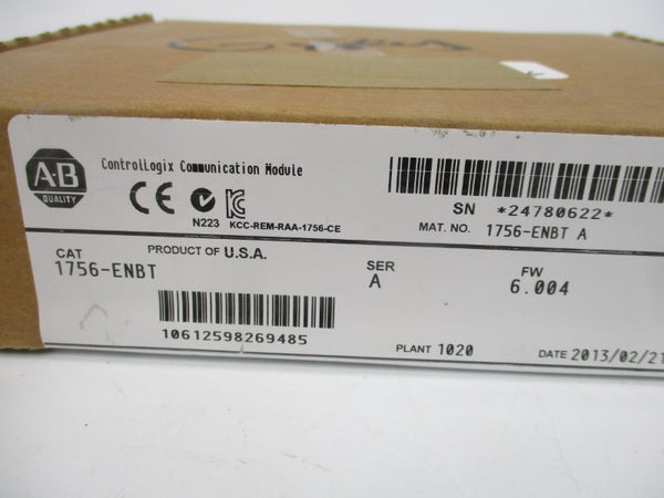 ALLEN BRADLEY 1756-ENBT SER. A F/W 6.004 DATE: 2013 NSFS