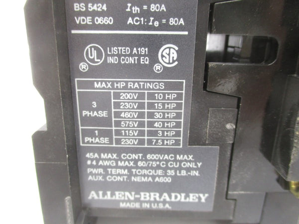ALLEN BRADLEY 100-A45NJ3 SER. C 24V (BR/YL) NSMP