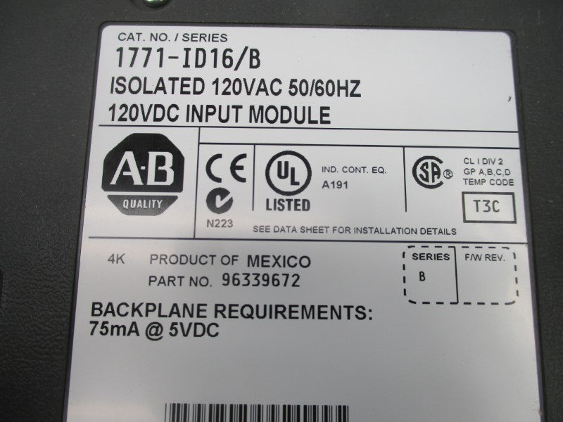 ALLEN BRADLEY 1771-ID16 SER. B 120VAC/DC UNMP