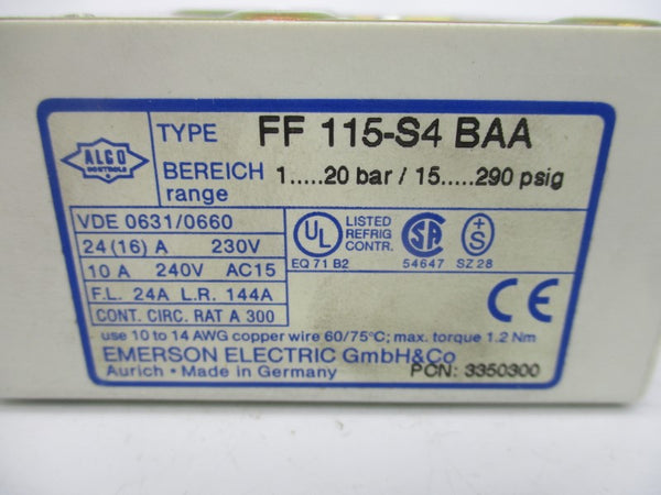 ALCO CONTROLS FF115-S4BAA 240V 10A 15-290PSI NSMP