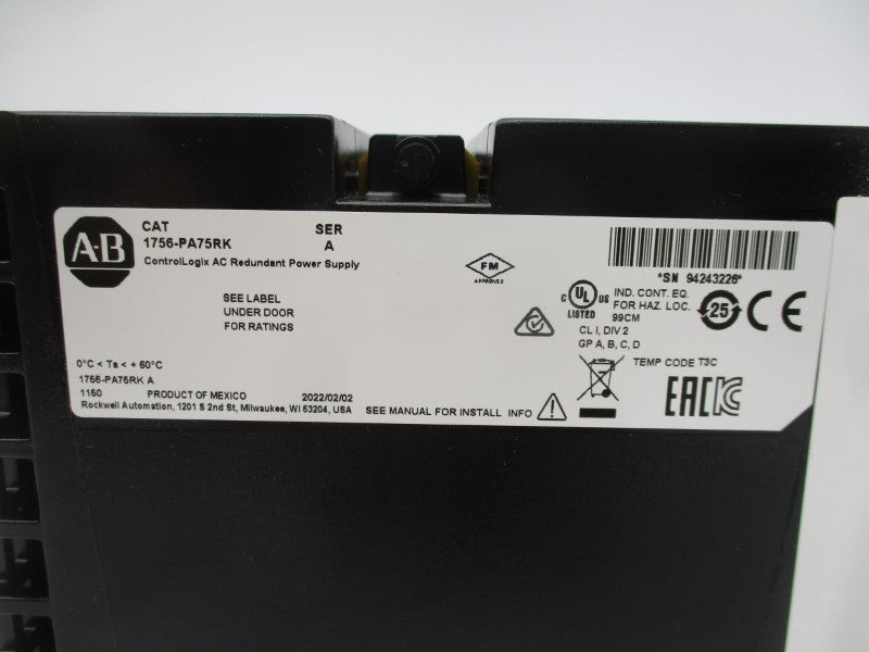 ALLEN BRADLEY 1756-PA75RK SER. A (BR/WH) NSMP