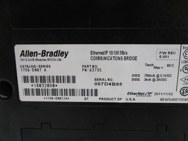 ALLEN BRADLEY 1756-ENBT SER. A F/W 6.001 5.1VDC NSNP