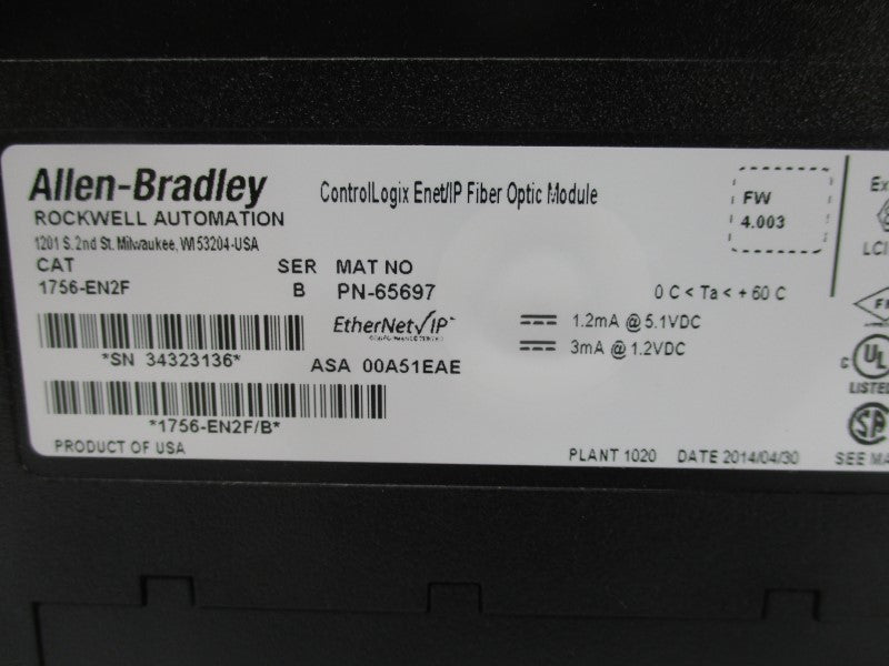 ALLEN BRADLEY 1756-EN2F SER. B F/W 4.003 5.1VDC NSMP