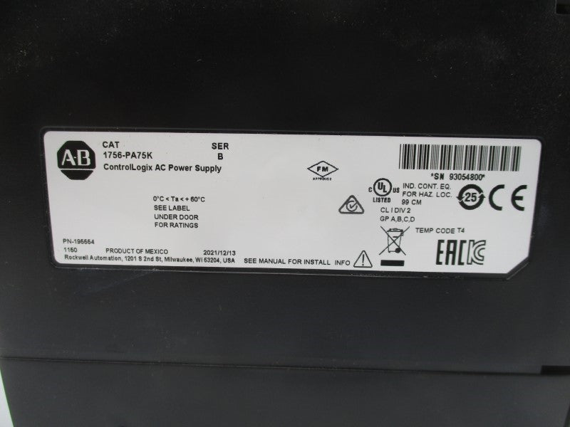 ALLEN BRADLEY 1756-PA75K SER. B 120/240VAC (BR/WH) NSMP