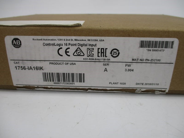 ALLEN BRADLEY 1756-IA16IK SER. A F/W 3.004 5.1VDC (NO TERMINAL) NSMP