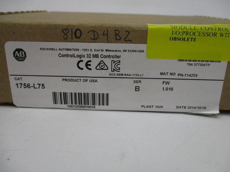 ALLEN BRADLEY 1756-L75 SER. B F/W 1.010 5.1VDC NSMP