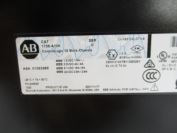 ALLEN BRADLEY 1756-A10K SER. C 24VDC 2.8A (BR/WH) NSMP