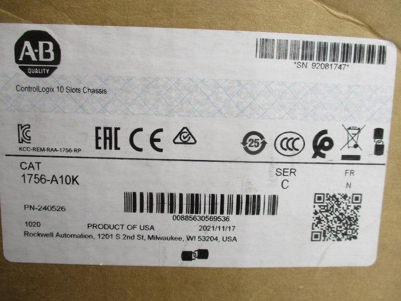 ALLEN BRADLEY 1756-A10K SER. C 24VDC 2.8A (BR/WH) NSMP