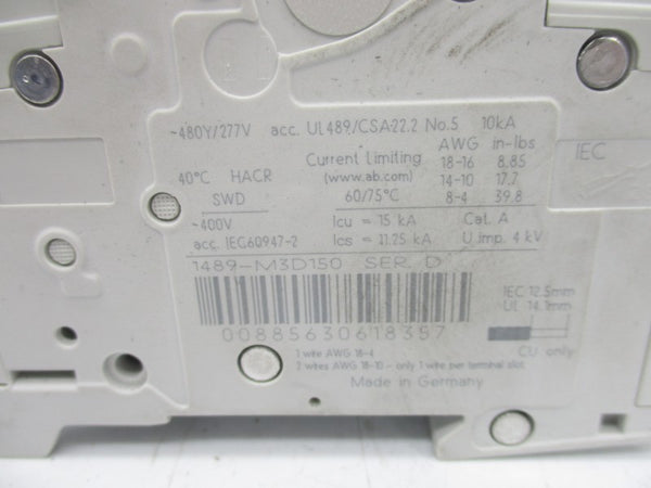 ALLEN BRADLEY 1489-M3D150 SER. D 480V 15A UNMP