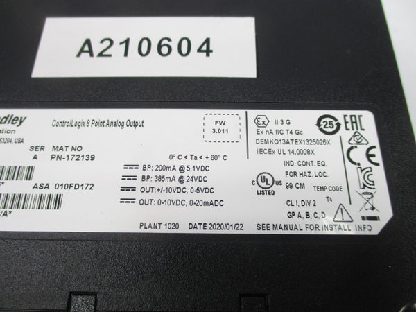 ALLEN BRADLEY 1756-OF8I SER. A F/W 3.011 24VDC (NO TERMINAL) NSMP